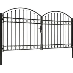vidaXL Zauntor Doppelflügel Gewölbte Spitze Stahl 300 x 125 cm Schwarz