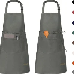 Viedouce 2er Pack Wasserdichte Kochschürze mit Taschen, Verstellbar, Grau
