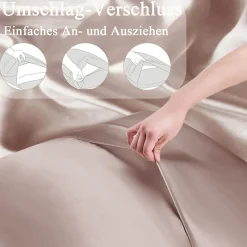 Vielit Satin Kissenbezug 65x65 2er Set mit 2 Haargummis, Braun & Rosa Taupe