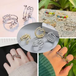 VIKY 7 Stück Anti Stress Ring Set, Bunte Angst Spinning Damen