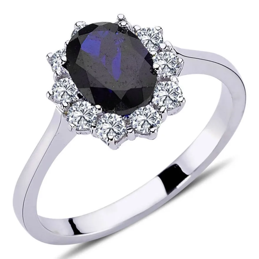 Vintage Style Diamant Saphir Entourage Ring ?n 14 Karat Weißgold