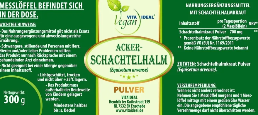 VITA IDEAL Vegan® Acker-Schachtelhalm Kraut Pulver -Zinnkraut-Tagesportion 700mg