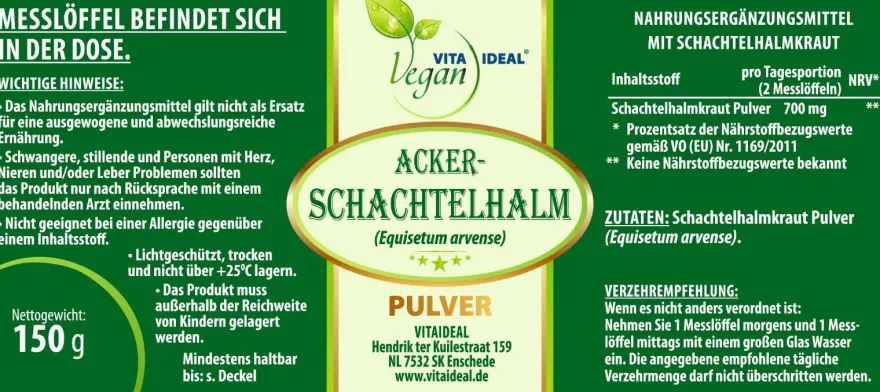 VITA IDEAL Vegan® Acker-Schachtelhalm Kraut Pulver -Zinnkraut-Tagesportion 700mg