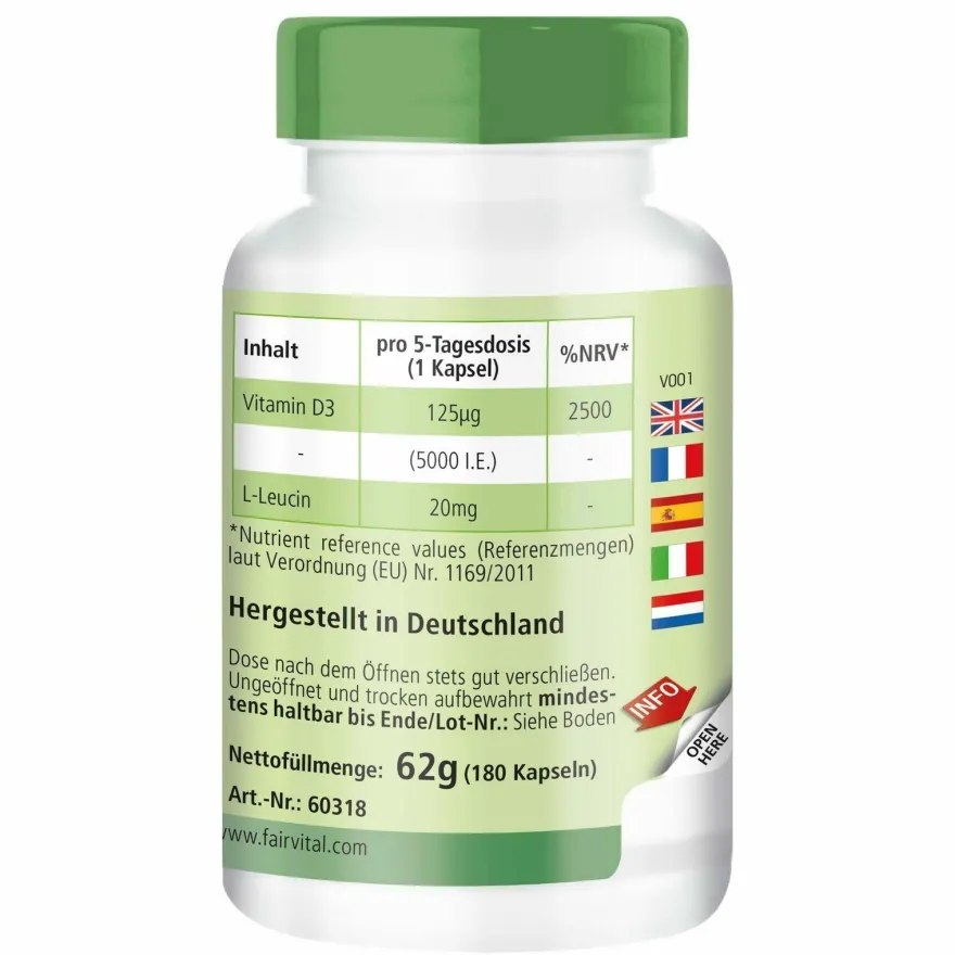 Vitamin D3 5000 I.E. 180 Kapseln, Cholecalciferol hochdosiert MHD 2/2027 fairvital