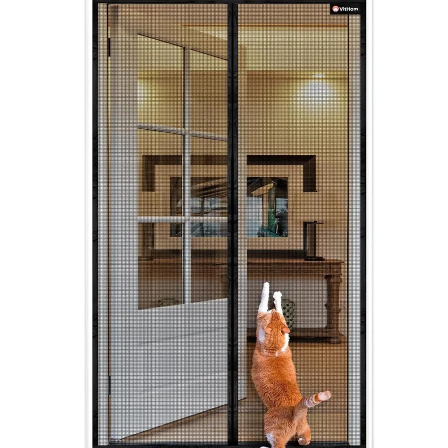VitHom Flammhemmendes Magnet-Fliegengitter für Balkontüren, 80x200cm, Schwarz