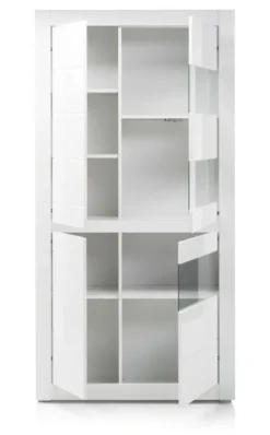 Vitrine weiß Hochglanz / Stone grau Vitrinenschrank Wohnzimmer Esszimmer Nobile