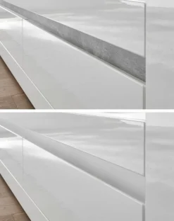 Vitrine weiß Hochglanz / Stone grau Vitrinenschrank Wohnzimmer Esszimmer Nobile