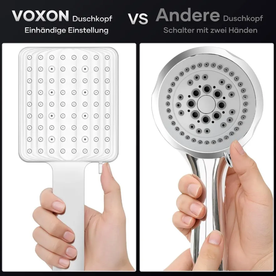 VOXON Duschkopf mit 1,8m Schlauch, Handbrause Wassersparend Hochdruck mit 6