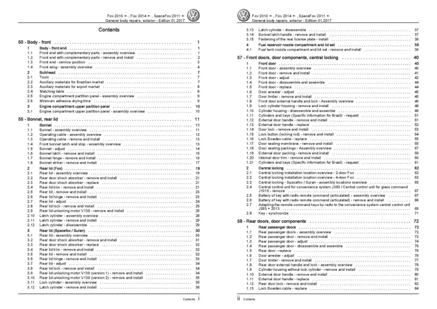 VW Fox type 5Z (10-21) general body repairs exterior repair workshop manual pdf