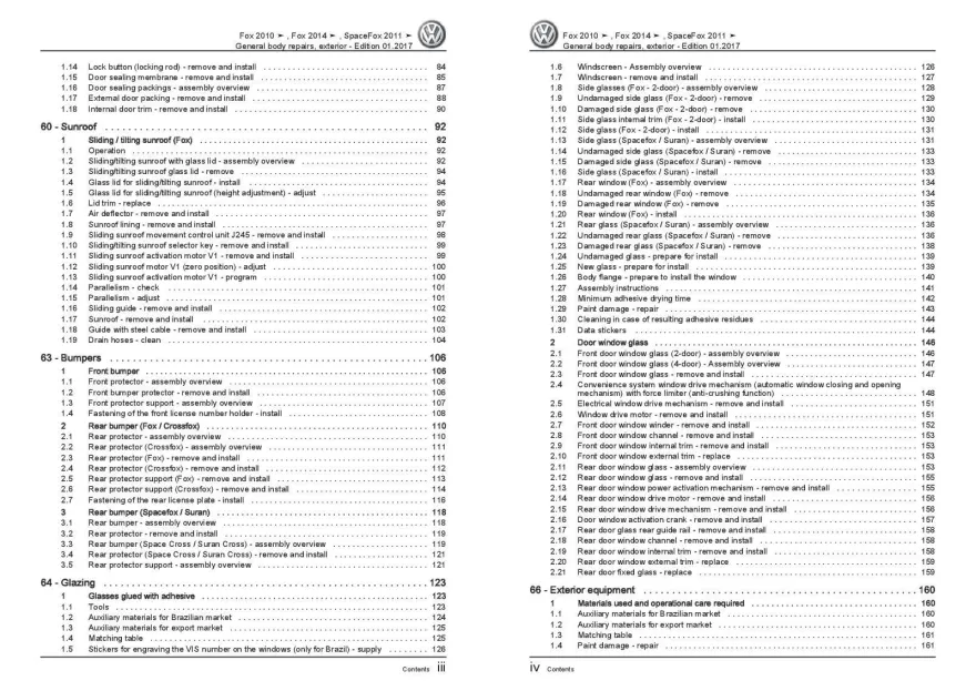 VW Fox type 5Z (10-21) general body repairs exterior repair workshop manual pdf