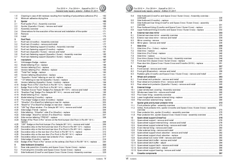 VW Fox type 5Z (10-21) general body repairs exterior repair workshop manual pdf