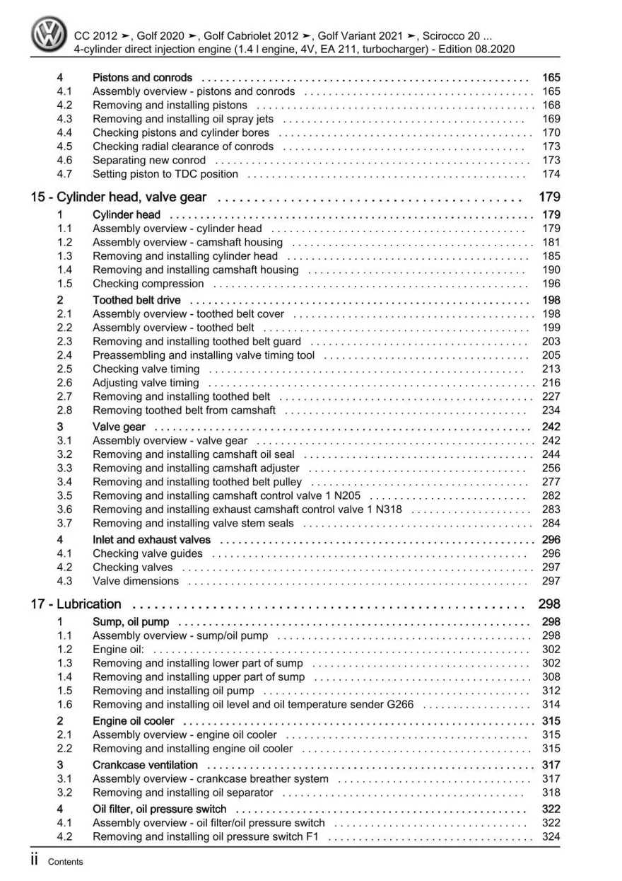 VW Passat CC 35 12-16 4-cyl 1.4l petrol engines 125-150 hp repair workshop eBook