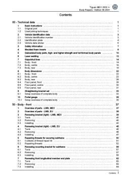 VW Tiguan type BJ from 2021 body repairs workshop repair manual pdf ebook