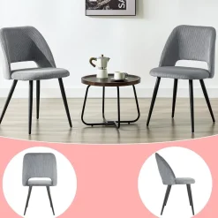 Wafting Esszimmerstühle 8er Set, Kordsamt Polsterstühle mit Metallbeinen, Grau