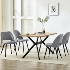 Wafting Esszimmerstühle 8er Set, Kordsamt Polsterstühle mit Metallbeinen, Grau
