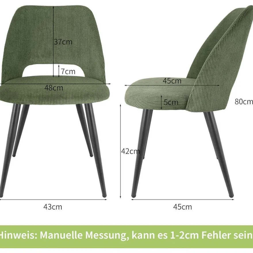 Wafting Esszimmerstühle 2er Set, Kordsamt Stuhl gepolstert mit Metallbeinen
