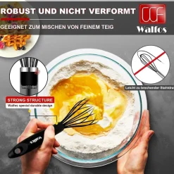 Walfos 26.6cm Silikon Schneebesen Schwarz Edelstahl Rührbesen Ballonschneebesen