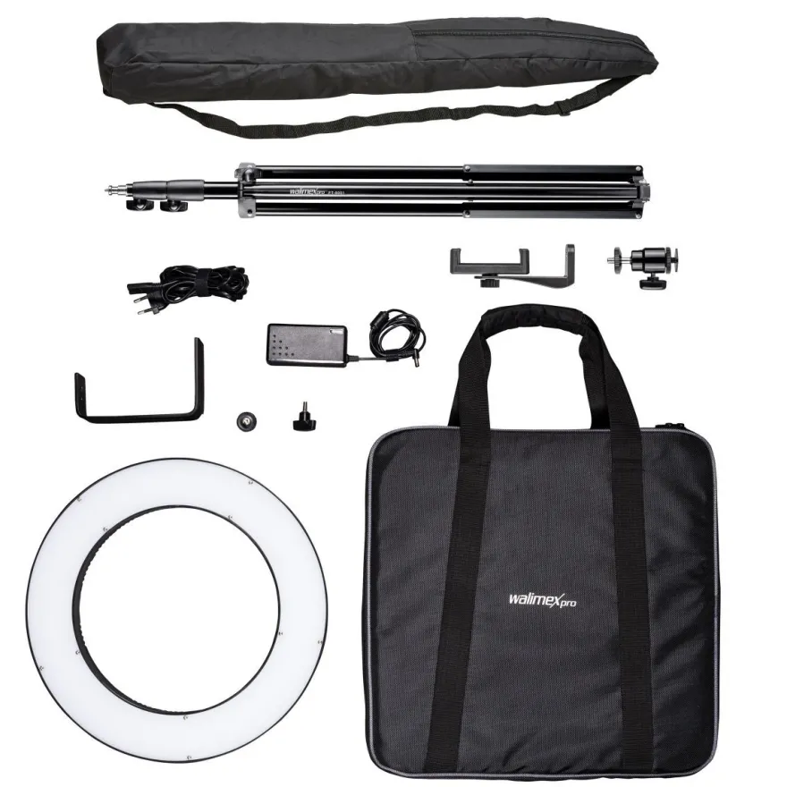 Walimex pro LED Ringleuchte 380 Bi-Color 23W Ringlicht Set Leuchtring Stativ