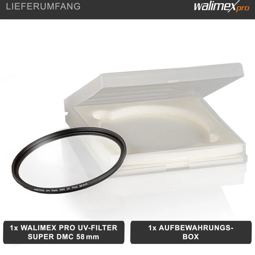 Walimex pro UV-Filter Slim Super DMC 58mm 16x Super DMC Vergütung mit Box