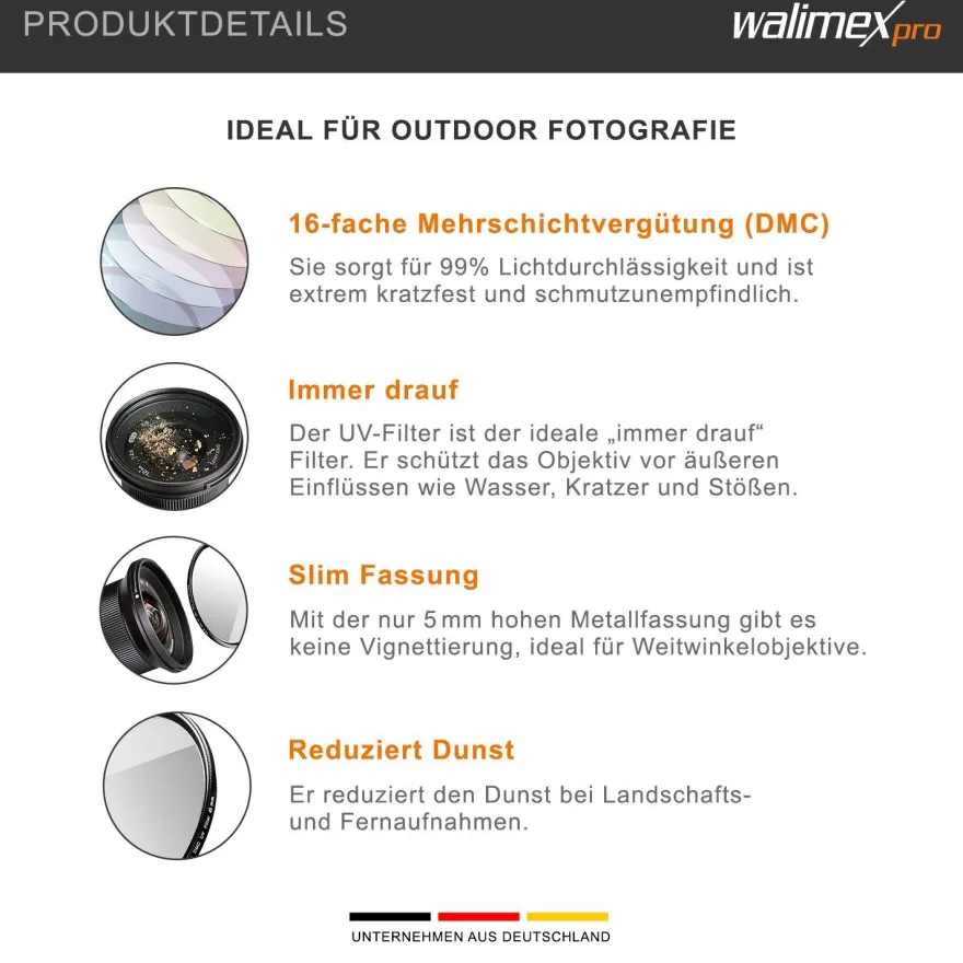 Walimex pro UV-Filter Slim Super DMC 58mm 16x Super DMC Vergütung mit Box