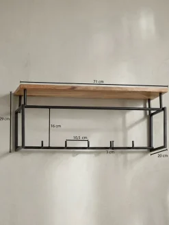 Wandgarderobe Mango Massivholz Metall Modern 71x29x20cm mit Ablage und Kleiderstange