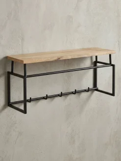 Wandgarderobe Mango Massivholz Metall Modern 71x29x20cm mit Ablage und Kleiderstange