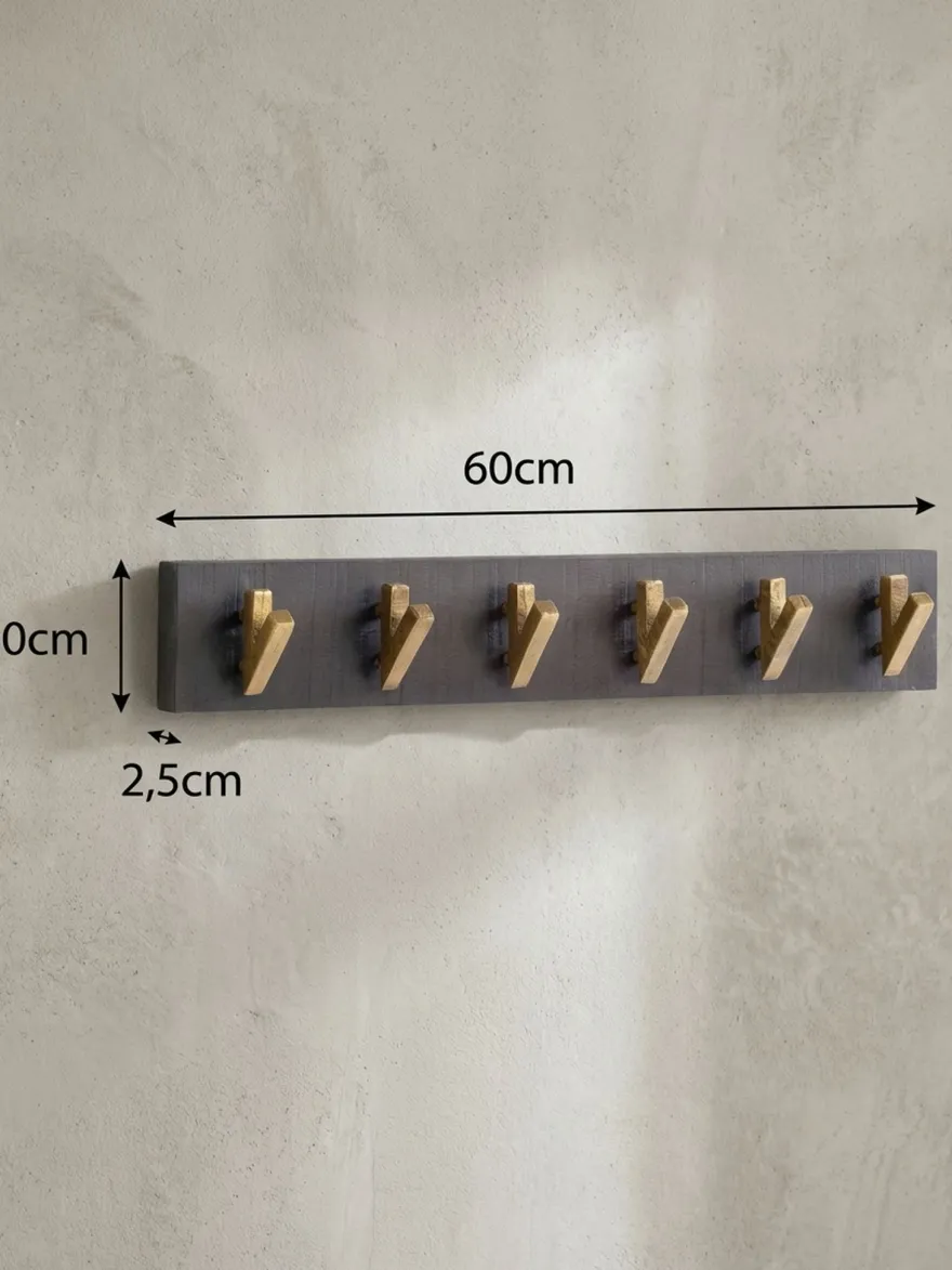 Wandgarderobe Mango Massivholz Metall Modern 60x10x8cm Schwarz Gold