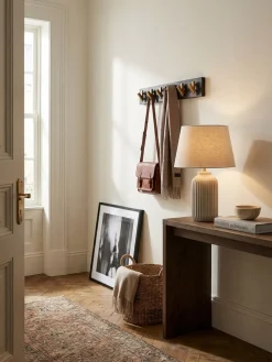 Wandgarderobe Mango Massivholz Metall Modern 60x10x8cm Schwarz Gold