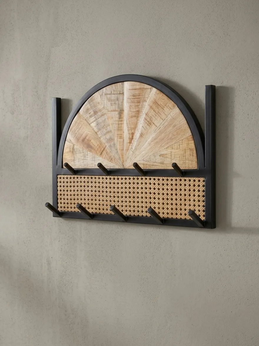 Wandgarderobe Mango Massivholz Rattan Metall Modern
