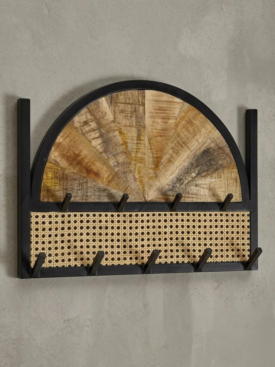 Wandgarderobe Mango Massivholz Rattan Metall Modern