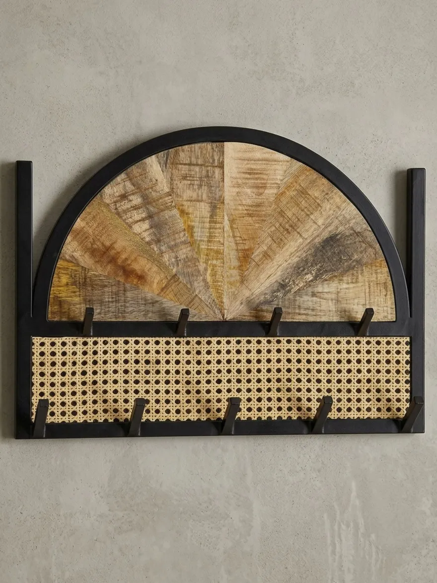 Wandgarderobe Mango Massivholz Rattan Metall Modern