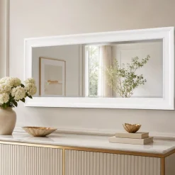 Wandspiegel COPIA 140x50cm Pur-Weiß Spiegel Barock Holzrahmen Facette