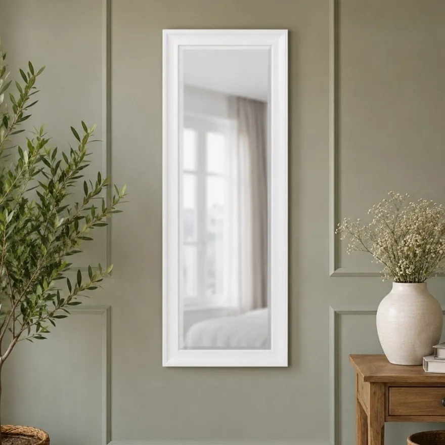 Wandspiegel COPIA 140x50cm Pur-Weiß Spiegel Barock Holzrahmen Facette