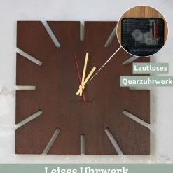 Wanduhr gro? Holz SUN [HANDGEFERTIGT] 29x29 Eiche Massiv Ger?uschlos Wohnzimmeruhr
