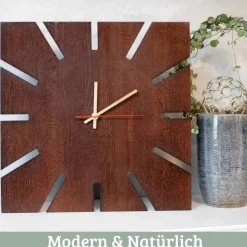 Wanduhr gro? Holz SUN [HANDGEFERTIGT] 29x29 Eiche Massiv Ger?uschlos Wohnzimmeruhr