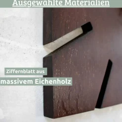 Wanduhr gro? Holz SUN [HANDGEFERTIGT] 29x29 Eiche Massiv Ger?uschlos Wohnzimmeruhr