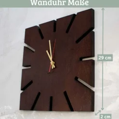 Wanduhr gro? Holz SUN [HANDGEFERTIGT] 29x29 Eiche Massiv Ger?uschlos Wohnzimmeruhr
