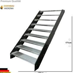 Wangentreppe Geländer 9 Stu. Wangen Pulverlackiert H:171cm