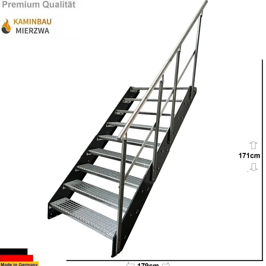Wangentreppe Geländer 9 Stu. Wangen Pulverlackiert H:171cm