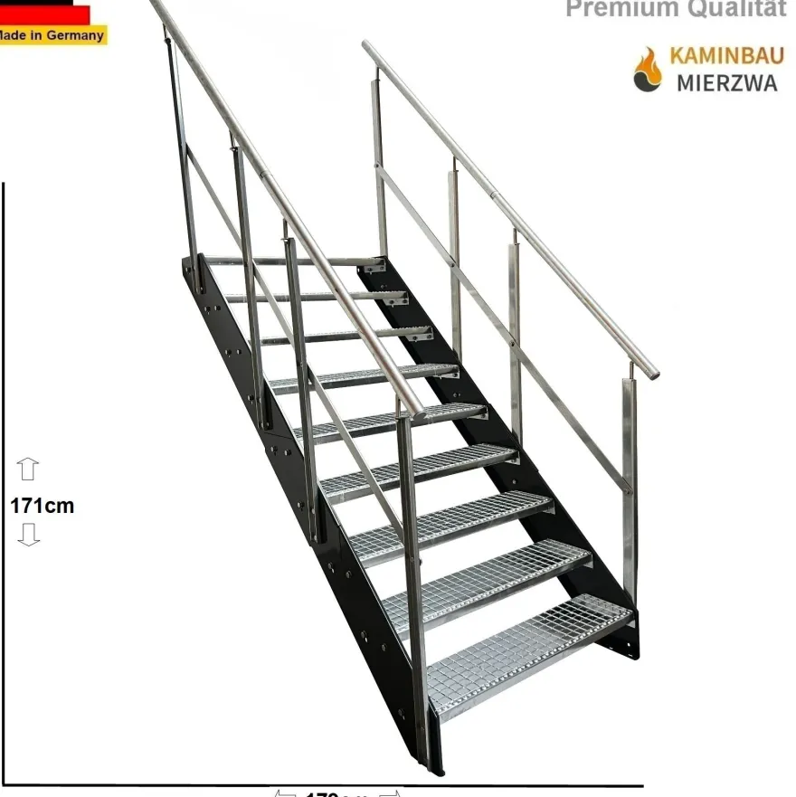 Wangentreppe Geländer 9 Stu. Wangen Pulverlackiert H:171cm
