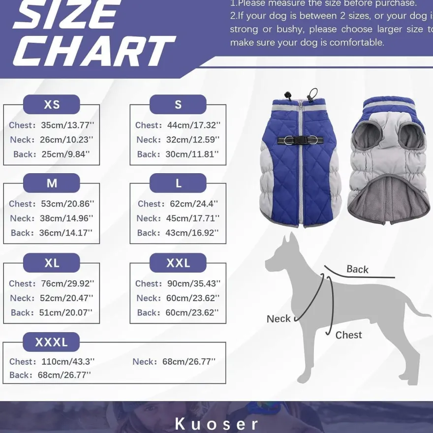 Wasserdichter Hundemantel Winterjacke für Hunde Kleine Mittlere Große Blau