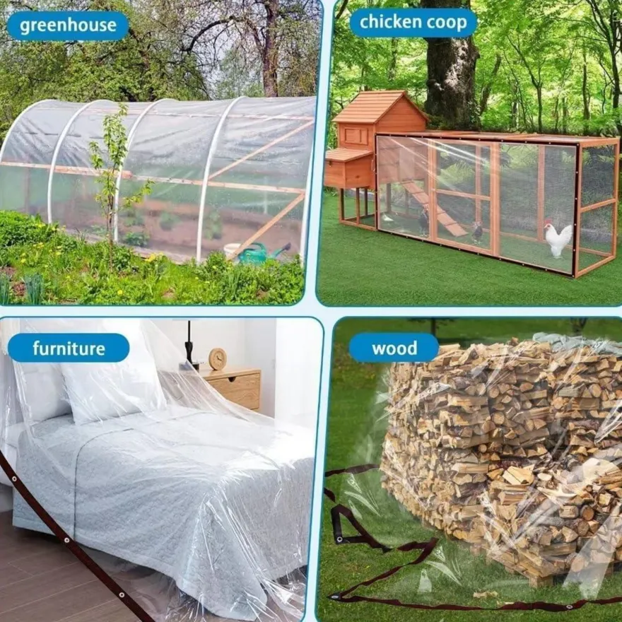 Wasserdichte Transparente Abdeckplane mit Ösen 2x5m Garten Möbel Schutz