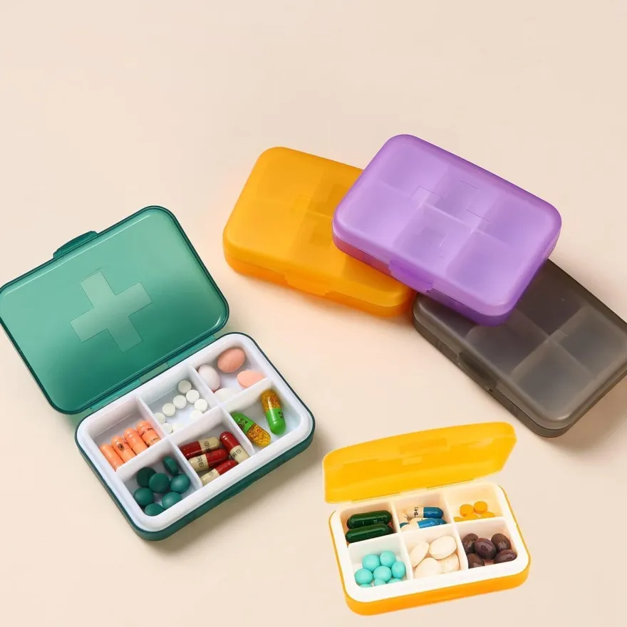 Wöchentliche Pillendose tragbarer Organizer 6 Fächer täglich Schwarz