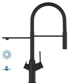 4-Wege Wasserhahn Schwarz Küchenarmatur 360° schwenkbarer Auslauf, 2Strahl-Handbrause