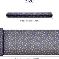 Weihnachtsgeschenkpapier Blaue Kraftpapierrolle 43cm x 15m Goldene Schneeflocke
