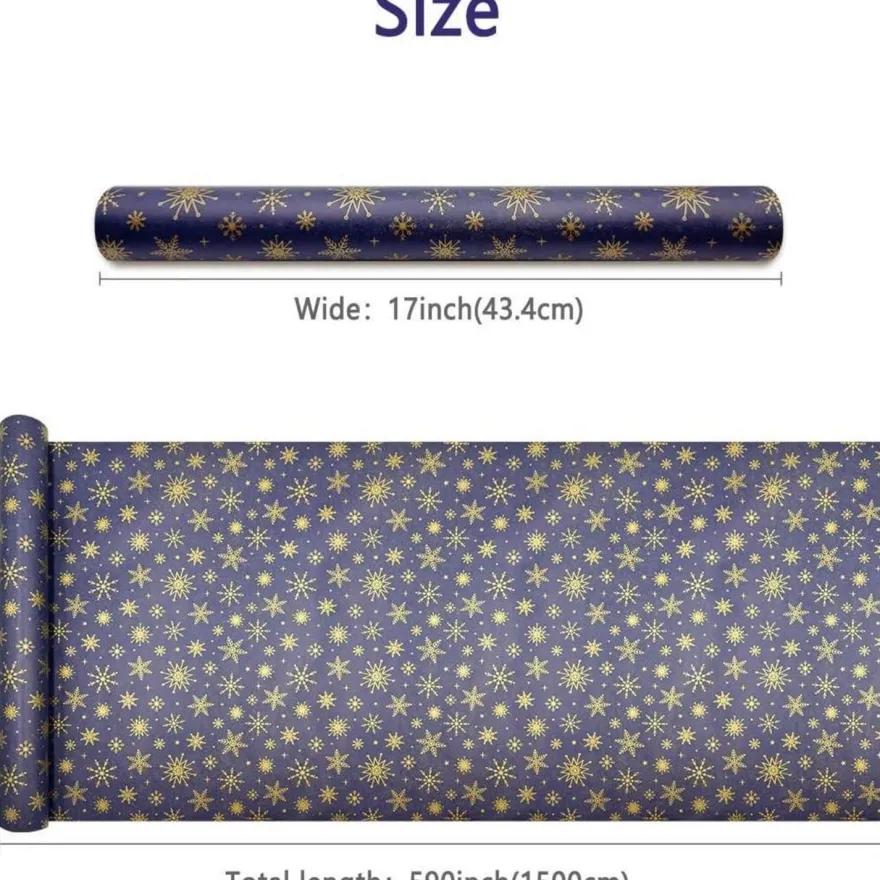 Weihnachtsgeschenkpapier Blaue Kraftpapierrolle 43cm x 15m Goldene Schneeflocke