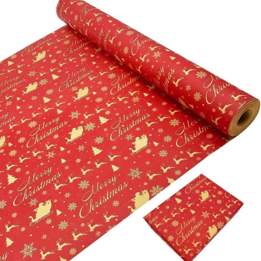 Weihnachtsgeschenkpapierrolle Kraftpapier Weihnachtsmann Elch 43cm x 20m