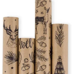 Weihnachtspapierrolle Kraftpapier Schwarze Weihnachtselemente 4 Rollen 76cm x