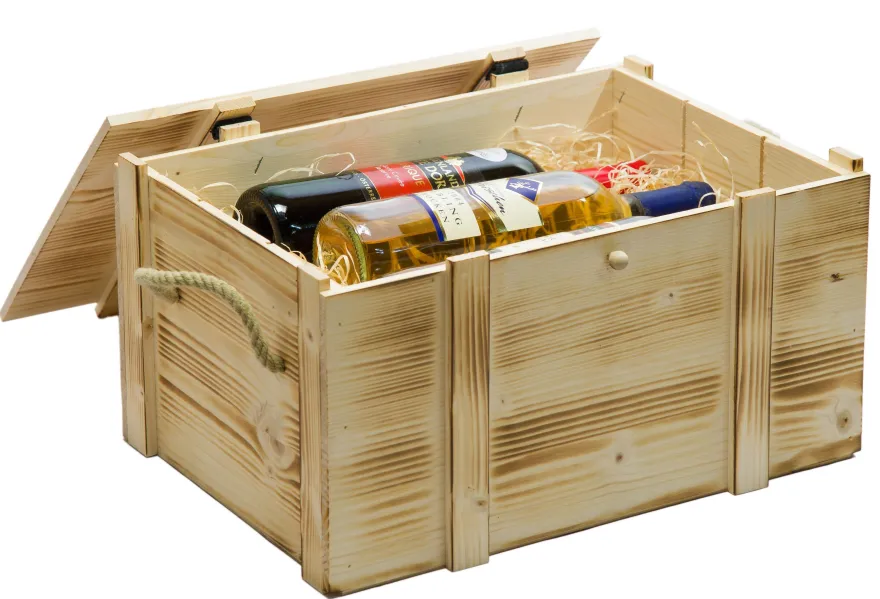 Weinbox 6er geflammt inkl. Holzwolle Weinkiste Geschenkekiste Holzkiste Aufbewahru