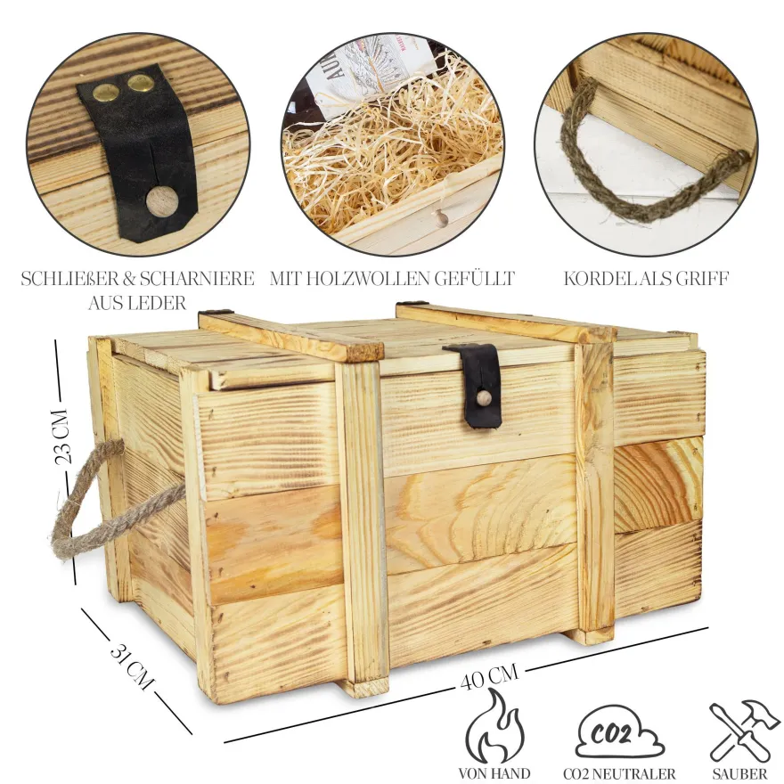 Weinbox 6er geflammt inkl. Holzwolle Weinkiste Geschenkekiste Holzkiste Aufbewahru
